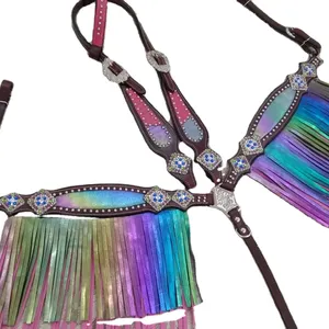 Rainbow Horse Western Rainbow Galaxy Headstall & Breast Collar fring Leather lightweight Seasonal design Horse Ridding Equipment