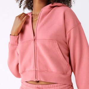 Fleece Cotton Drop Shoulder <b>Oversize</b> Full Zipper Hoodies <b>Long</b> Sleeve Women <b>Hoodie</b> with Zipper Women Crop Top Zipper Hoodies - Product Image 2