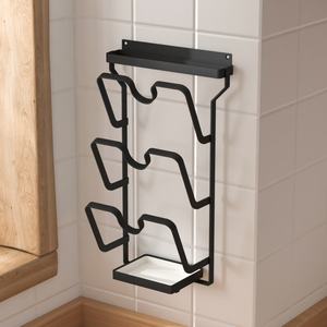 Organizzatore Salvaspazio in Metallo a 3 Ripiani per Coperchi di Pentole, Montaggio a Parete Senza Foratura con Vassoio Raccogligocce per Cucina e Soggiorno - Product Image 1