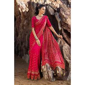 Sari de Chifón de 3 Piezas sin Coser con Lentejuelas Gota y Trabajo Manual PRS-52002, Silueta Recta - Product Image 6