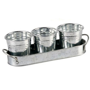 Ensemble galvanisé de trois paniers en métal gris avec plateau seaux à fleurs en métal Petit pot à plantes succulentes avec poignées - Product Image 3