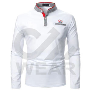 Camisetas de manga larga con cuello levantado para hombre, Polo de color contrastante de tela - Product Image 1