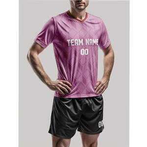 High Quality Customized <b>Football</b> Jersey <b>Tops</b> Automated Cutting Soccer Jersey V Neck, Geometric Pattern in <b>Pink</b> 100% Polyester - Product Image 2