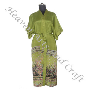 KL014 Kimono Sari de seda bohemio, bata larga, ropa de verano, Bikini, cubierta de seda, venta al por mayor, Sari de seda, Kimono Sari vintage largo - Product Image 3