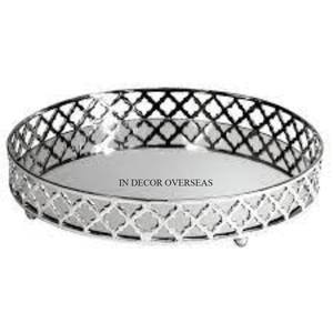 Nouveau modèle arrivée Look attrayant Designer argent brillant poli métal frontière luxe miroir plateau de service ustensiles de cuisine fournitures - Product Image 1