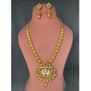 Best Quality <b>Gold</b> Plated Stones Look Pendent <b>Necklace</b> <b>Set</b> With <b>Earrings</b> Wedding Festival Wear Collection For Women - Product Image 1