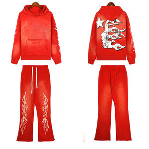 Chándal personalizado para hombre, ropa de calle, conjunto de 2 piezas, pantalones de chándal acampanados, conjunto de Jogger y sudadera recortada, chándal Y2k para hombre - Product Image 3