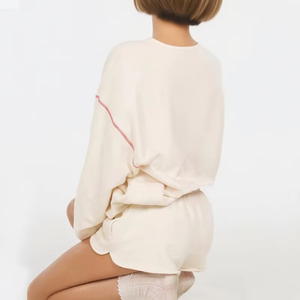 Ensemble de sweatshirts longs en coton molletonné personnalisé pour femmes de haute qualité avec broderie Boxy col rond automne hiver - Product Image 4