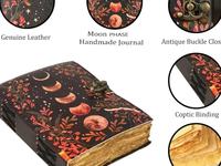Grand journal en cuir vintage de 200 pages, authentique, sur les phases lunaires, Grimoire, livre de sorts vierge, style Ombres et Animaux Célestes, cadeau