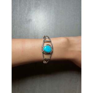 Navajo Handmade Kingman Turquoise & Sterling <b>Silver</b> <b>Cuff</b> <b>Bracelet</b> Cultural Collectible Jewelry - Product Image 5