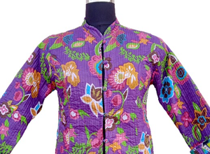 Veste en coton imprimé floral matelassée à manches longues respirante avec boutons décoratifs 2 poches Vêtement long Hiver pour le printemps - Product Image 4