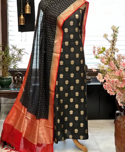 Traje de 3 Piezas de Tela Mercerizada Banarasi Exclusiva, Kurti Sin Costuras Elegante para Mujer, Vestido Tradicional Indio para Fiesta - Product Image 5