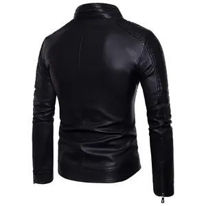 Veste en cuir pour hommes personnalisée à prix de gros Veste d'automne en cuir élégante de haute qualité à séchage rapide, respirante, à col montant - Product Image 5