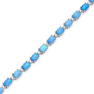 Ovale bleu opale pierre CZ Cluster Bracelet bijoux en gros à la main turc 925 bijoux en argent Sterling pour les femmes - Product Image 3