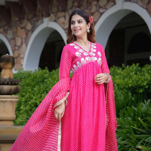 Belle Georgette Laheriya Mothda Print Style Rose Belle Robe Coton 3pc Costumes Indiens Pour Femmes - Product Image 1