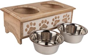 2024 New Arrival Hot Selling White Washed Pet Bowls & Feeders Stainless Steel & Wooden <b>Stand</b> for Pet Food & Water - Product Image 4