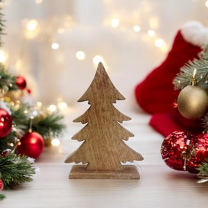 Decoración de árbol de Navidad de madera hecha a mano, ideal para exhibición de mesa de vacaciones, acento festivo de invierno para el hogar y decoración de regalos - Product Image 1