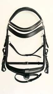 Bride d'essorage en cuir noir avec serre-tête anatomique et ensemble de bride renforcée par muserolle - Product Image 3