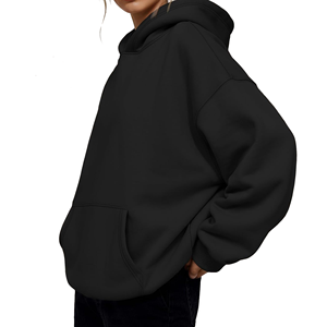 <b>Women</b> <b>Black</b> Oversized <b>Hoodie</b> Cotton Fleece Pullover Sweatshirt with Kangaroo Pocket - Product Image 3