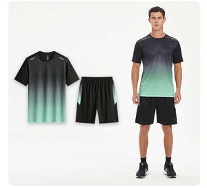 ชุดออกกำลังกาย6801สำหรับผู้ชายเสื้อยืดรัดรูปกางเกงขาสั้นผ้ายืดระบายอากาศได้ดีดีไซน์แขนสั้นสำหรับฤดูหนาว - Product Image 3