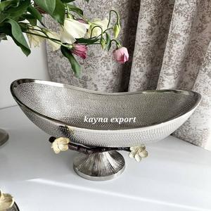 Nouvelle collection Ramadan : Bol de service en aluminium poli pour fruits secs, motif rayures solides, décoration intérieure, nickel, pour fêtes - Product Image 3