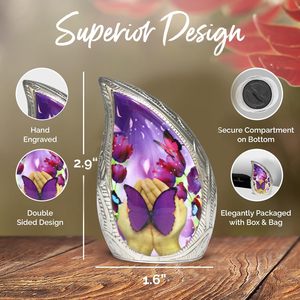Urnas de lágrima moradas para cenizas Pequeñas-Urna de mariposa púrpura con bolsa-Urnas pequeñas para hombres, mujeres y bebés-Honra a su ser querido - Product Image 4