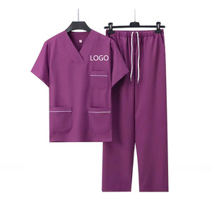Custom Unisex V Neck Medical Scrub Set Short Sleeve Hospital <b>Nursing</b> Uniform Cotton Polyester Workwear with Logo - Product Image 3