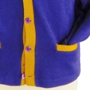 Cárdigan de punto acrílico personalizado de la Fraternidad Omeiga, con letras de chenilla, de alta calidad, color morado con rayas antiguas, estilo griego. - Product Image 3