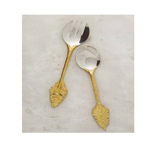 Juego de Cubiertos de acero inoxidable con asas de latón Juego de cuchara y tenedor de diseño fabuloso para uso en el hogar y la fiesta de bodas - Product Image 1