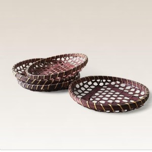 Handwoven Rattan <b>Round</b> Serving <b>Tray</b> with Natural Shell Accent for Boho <b>Table</b> Styling and Home Decor - Product Image 2