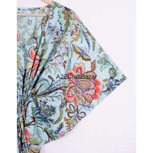 Vestido Kaftán de Algodón con Estampado Floral Negro Indio para Mujer, Estilo Midi, para la Playa, con Borlas y Dobladillo Acampanado, Corte Regular, Cintura Natural, para Verano y Otoño - Product Image 4