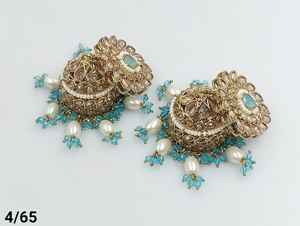 BOUCLES D'OREILLES JUMKHAS TRADITIONNELLES INDIENNES & BOUCLES D'OREILLES KUNDAN EN PLAQUÉ OR AVEC PERLES POUR FEMMES ET FILLES - Product Image 5