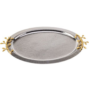 ถาดเสิร์ฟทรงรีชุบทองพร้อมที่จับใบไม้สำหรับถาดบริการชาและกาแฟสำหรับงานแต่งงานงานเลี้ยง - Product Image 6