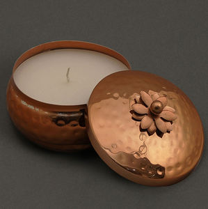 Handmade Metal Candle Jar With Flower <b>Knob</b> Lid <b>Copper</b> Hammered Finished for Home and Wedding Tabletop Lighting Decor - Product Image 3