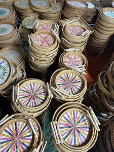 Bandeja redonda de ratán tejida a mano 100% Natural con Material ecológico, bandejas de exhibición para servir, juegos de utensilios de cocina para decoración del hogar - Product Image 6