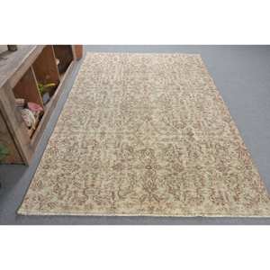 Classic Beige <b>Brown</b> Vintage Turkish Rug 5.2 X 8.5 ft Handmade <b>Wool</b> Latex Backing Patchwork Pattern Rectangle Tabriz Bedside Eco - Product Image 3