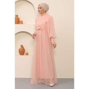 MSW12238-3 Pearl-Detailed Tulle Evening Gown Polka Dot Embroidered <b>Ball</b> Gown Empire Available XS Maxi-Length Knee-Length Styles - Product Image 4