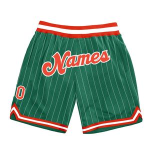 Industrie Direct Engro Sportswear Short de basket-ball personnalisé Kelly Green White Pinstripe Orange-White Authentique Basketball Shorts - Product Image 1