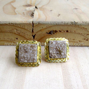 Women's Trendy Style <b>Square</b> Zircon Channel Set Stud <b>Earrings</b> Handmade Gold Plated Brass Jewelry Pear <b>Diamond</b> for Weddings - Product Image 2