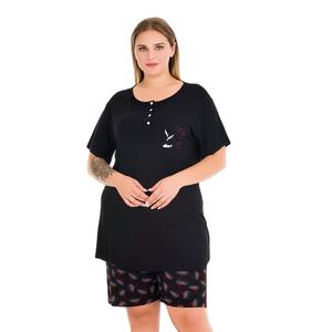 Conjunto de Pijama para Mujer Talla Grande, Camiseta de Manga Corta y Pantalones Cortos, Ropa de Dormir Cómoda de Talla Grande, Ropa para el Hogar - Product Image 1