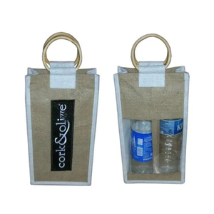 Marque coton toile toile de jute Jute 2-bouteille Shopping sacs fourre-tout personnalisé cadeau quotidien Vinery sacs d'épicerie - Product Image 2