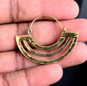 Women's Brass Gold Plated Half <b>Moon</b> Geometric Layered Tribal Boho <b>Earrings</b> Ethnic Style Statement Jewelry for Party Occasions - Product Image 1