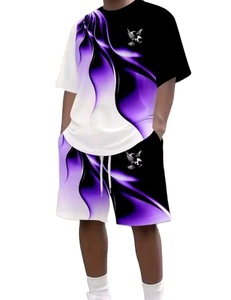 Conjunto Deportivo Informal de 2 Piezas para Hombre, Camiseta de Manga Corta y Pantalones Cortos Transpirables con Estampado Digital 3D, Diseño Sólido - Product Image 3