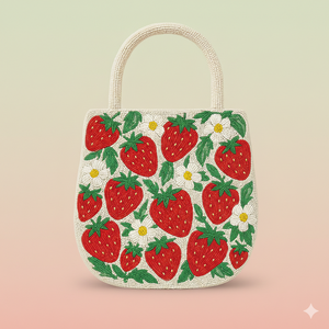 Bolsos de Mano Casuales al por Mayor para Mujer, con Cuentas de Flores de Fresa Dulce, Bordado de Bayas Rojas, Cierre de Cremallera, Diseño de Paisaje - Product Image 1