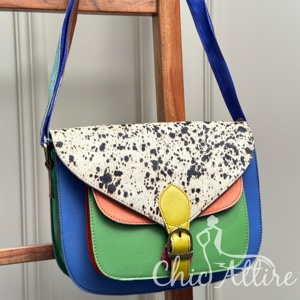 Offre Spéciale sac à main en cuir recyclé multicolore en fourrure de vachette élégante pour femmes multi-usages sacs à bandoulière de style occidental Logo - Product Image 1