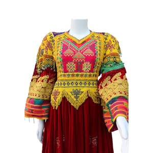 Red Velvet Afghan Pashtun Dress For Ladies Traditional <b>Gold</b> Embroidery Gown For Wedding And Cultural Events - Product Image 2
