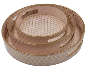 Juego de bandeja de servicio de madera de diseño real con acabado de pintura esmaltada de 3 piezas de bandeja de servicio redonda de tamaño personalizado perfecta para regalos de Navidad - Product Image 1