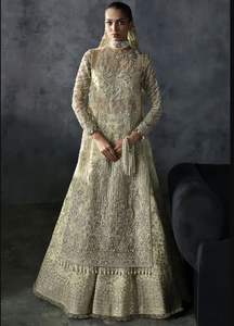 Superbe robe de mariée blanche Lehenga, longue robe Kurta & dupatta avec Dabka lourde ornée, perle, pierre, broderie de perles = 2025 - Product Image 2
