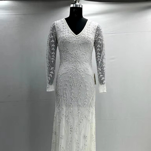 Robe de cocktail d'été antistatique pleine longueur pour dames élégantes perles brodées en poly-maille respirantes pour soirée - Product Image 1