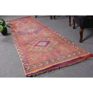 Vintage 3x10ft turc Kilim tapis gras Orange violet Patchwork Design laine matériel Latex support pour entrée couloir 3D - Product Image 1